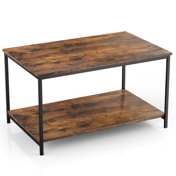 Brown Coffee Table End Table Nightstand Industrial 2-Tier Tea Table with Storage Side Table